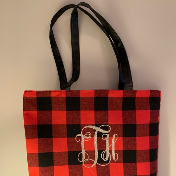 Monogram red and black check tote or purse & pouch - Picture 10 of 14
